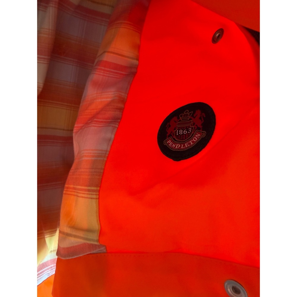 Pendleton Womens Orange Waterproof Hooded Rain Jacket Plaid Lined Slicker Coat L - Picture 6 of 8